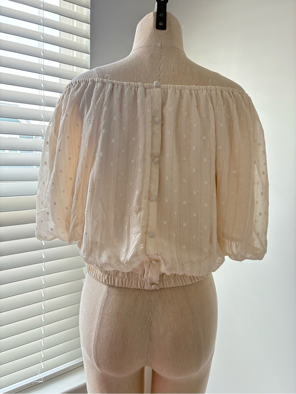 By The River Women's Ivory Swiss Dot Puff Sleeve Blouse - Picture 5 of 11